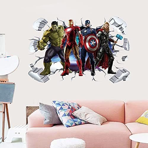 T-YU Superheroes Breaking Through Wall Sticker 3D Hulk Children Boys Wall Decals Peel and Stickers for Spider Walls Bedroom Living Room Home Décor( 15.7X23.7)Inch