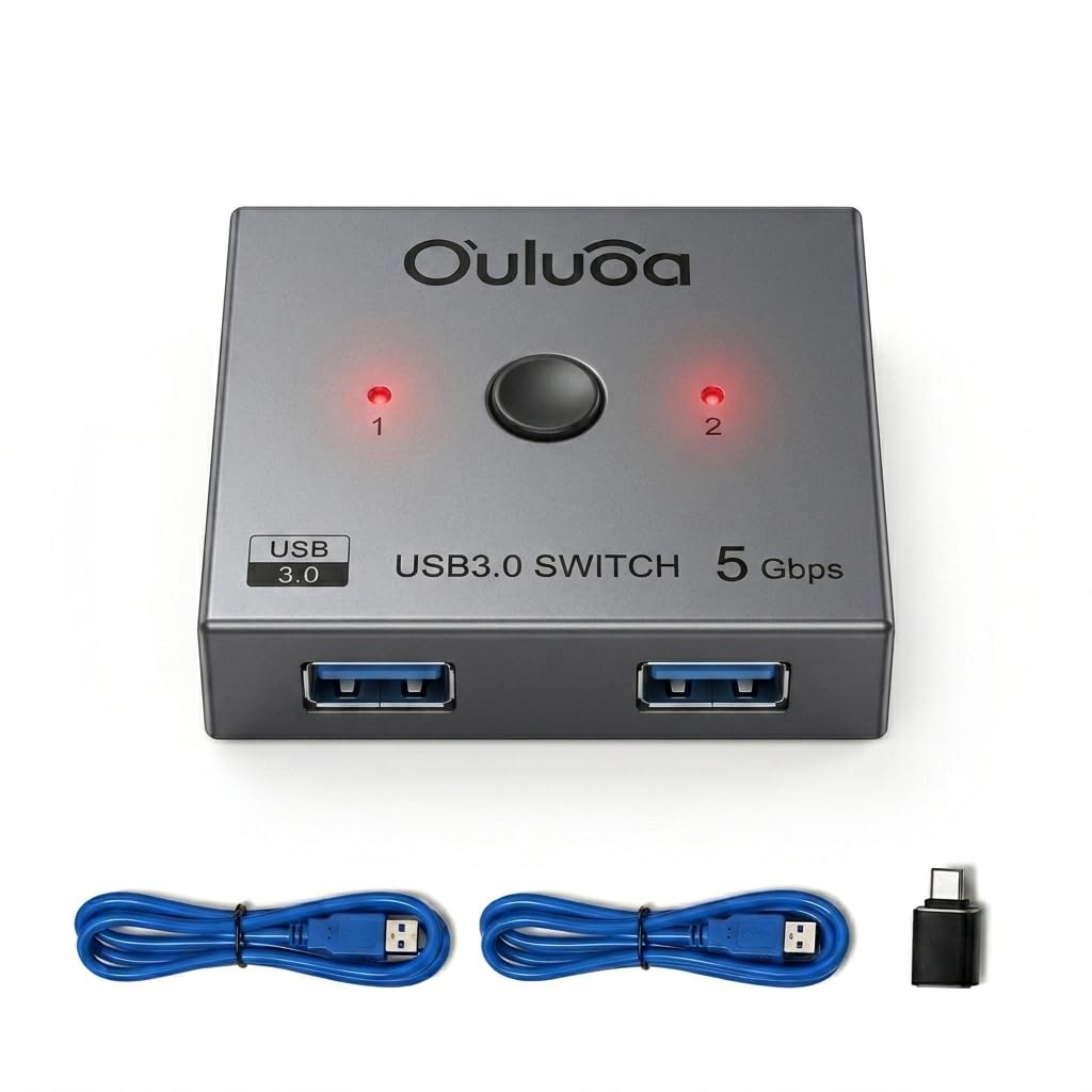 USB 3.0 bidirectional Switch, 2-in-1 & 1-in-2 Out. Lets 2 PCs Share Printer, Keyboard, Mouse, Scanner, Flash Drive and Card Reader. Comes with 2pcs 3.9FT USB 3.0 Cables Plus a Type-C Adapter.-image-48