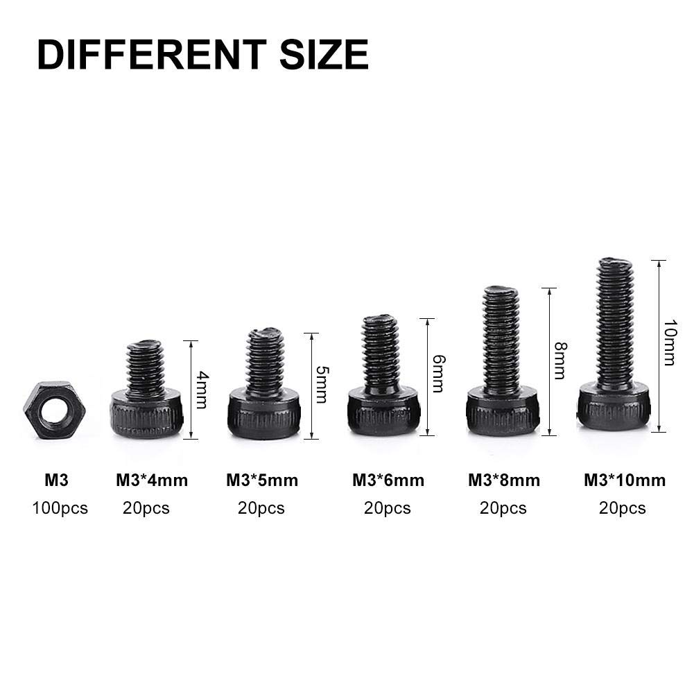 280Pcs M3 Screw Hex Socket Head Screw Bolt Nut Assortment Set with Storage Box Alloy Steel Socket Head Screws