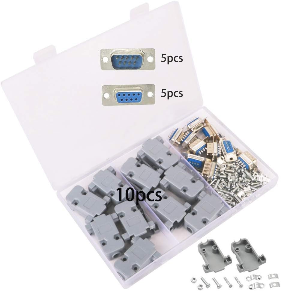 GTIWUNG DB9 Solder Connectors, RS232 Parallel Serial Port 9 Pin D Sub Male/Female Adapter, DB9 Plastic Shell Cover