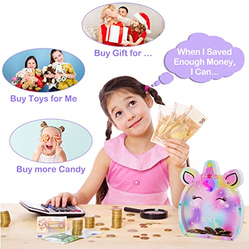 Customize Name Coin Bank Unicorn Transparent Piggy Banks with Letter Stickers for Kids by ICOSY - Image 3