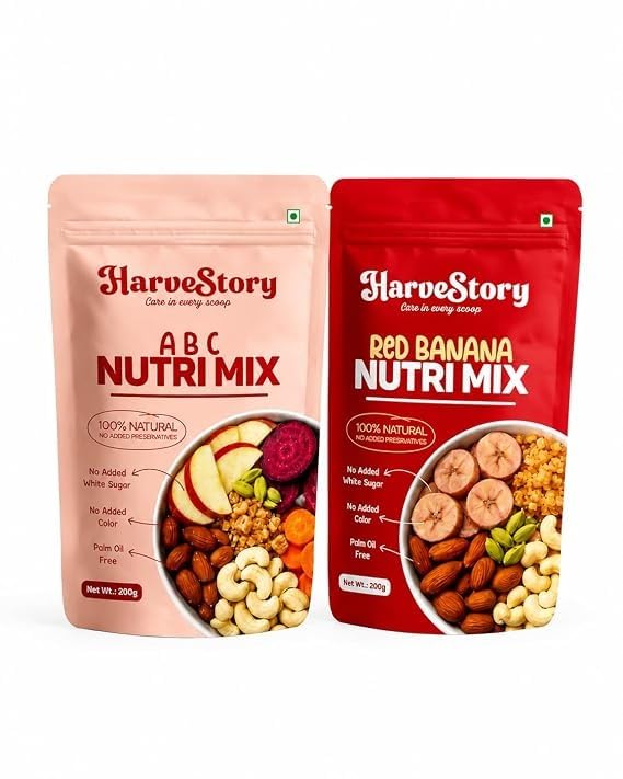 HarveStory ABC Nutri Mix 200g + Red Banana Nutri Mix 200g Combo Pack Healthy Millet Nutrition Mix Natural Health Drink Mix Rich in Fibre & Essential Nutrients No Artificial Colours Combo Pack of 1-image-27