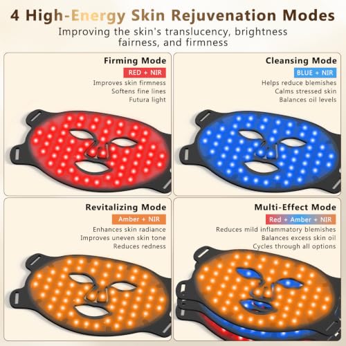 Red Light Therapy Mask for Face, 4 Modes, Cordless LED Face Mask 850nm NIR — view 4