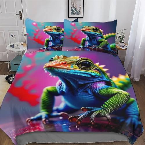 Chameleon - Juego de funda nórdica de 2 piezas de microfibra hipoalergénica, ropa de cama impresa, funda nórdica para el hogar y el hotel, individual (135 x 200 cm)