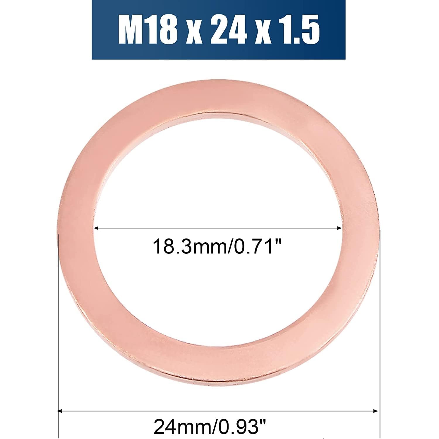 Arandelas De Cobre M6 X 18 X 1 Mm - Pack De 40 Unidades, Para Juntas De Sellado, Sumideros, Aplicaciones Industriales Y Automoción