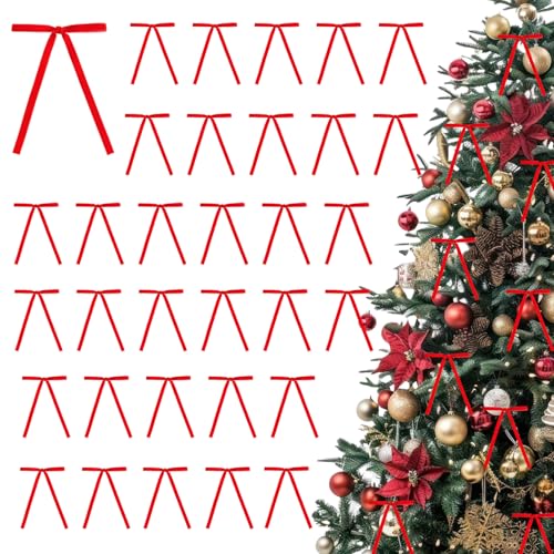 DOA 36PCS Velvet Christmas Tree Bows, 5 * 7 Inch Vintage Velvet Bows for Christmas Tree, Rustic Crafts Gift Bow for Wreath Tie for Home Indoor Decor Outdoor Decorations - Red