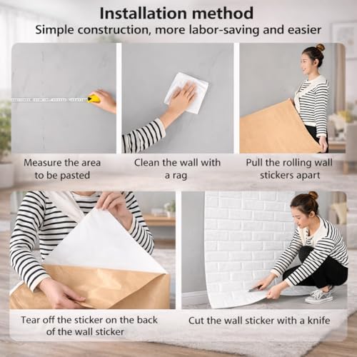 Image of 3D Self Adhesive Foam Brick Wallpaper Peel and Stick Waterproof Wall Panels Soundproof Wall Sticker for Living Room Bedroom Kitchen Home Office Interior Decoration (Pack of 1, White)