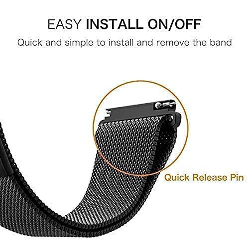 22mm Stainless Steel Mesh Smartwatch Replacement Black Band Strap Magnetic Adjustable Metal Wrist Band Compatible with Fire-Boltt boAt Noise Amazfit Durable Breathable Watch Strap for Men Women Black - Image 2