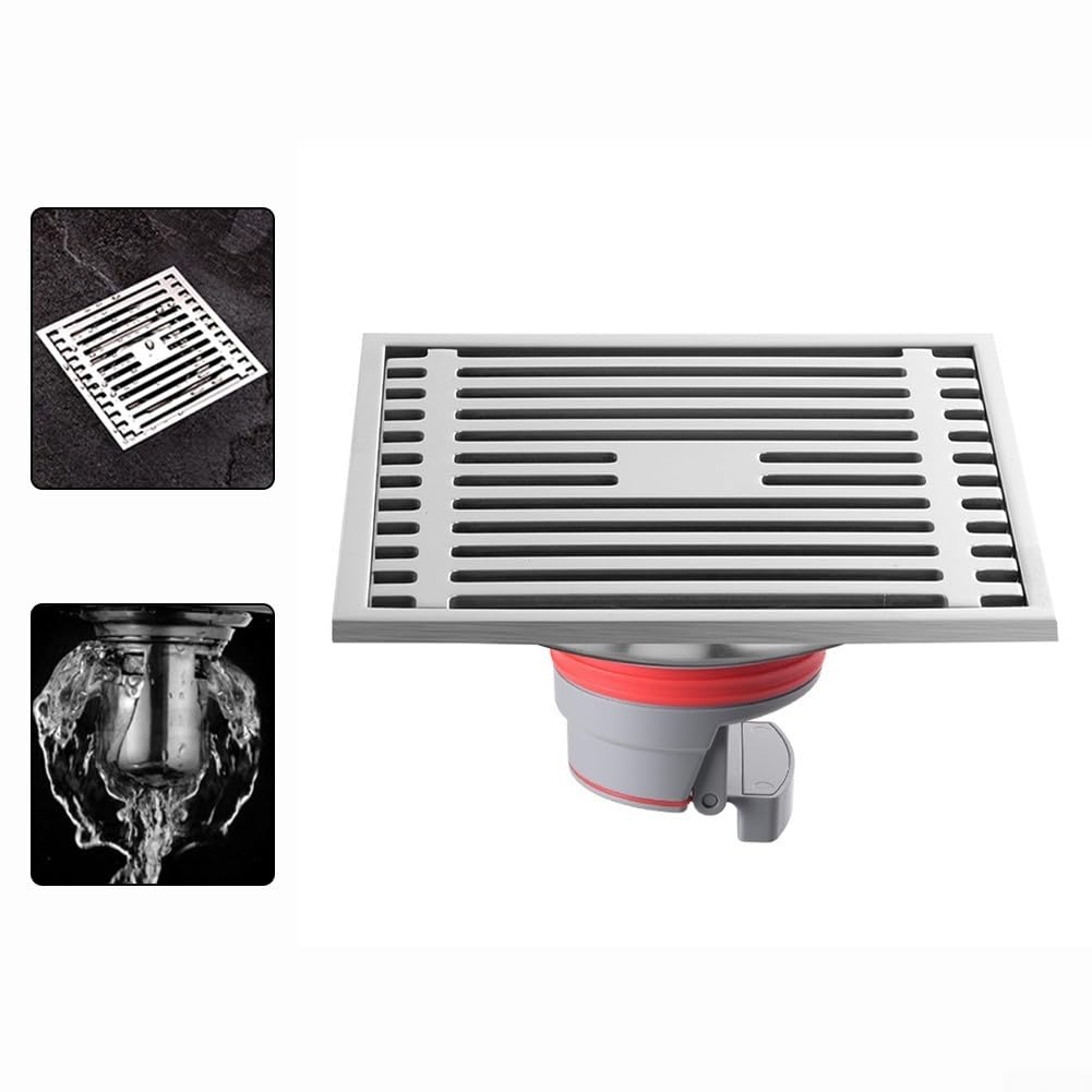 Besttoolifes Scarico a pavimento in acciaio inox, 15 x 15 cm, anti-doccia, per bagno e cucina, facile installazione, cestello filtro rimovibile, Corro duraturo