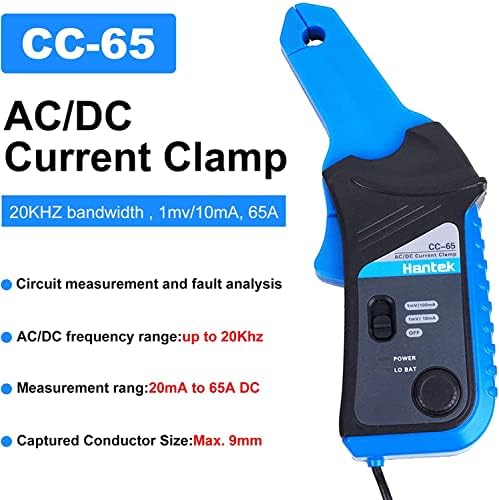 Hantek CC65 CC-650 AC/DC Current Clamp Meter for Oscilloscope 20KHz Bandwidth 1mV/10mA 65A with BNC/Banana Type Connector