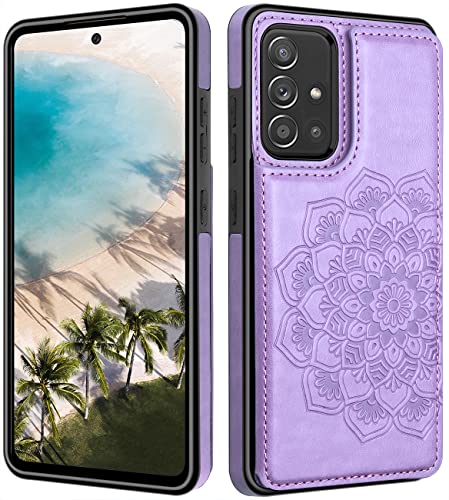 Mmhuo For Samsung Galaxy A71 5G Case With Card Holder,Flower Magnetic Back Flip Samsung A71 5G Phone Case Wallet,Protective Case For Samsung Galaxy A71 5G(5G Only - Not Verizon Edition),Purple #TOP5