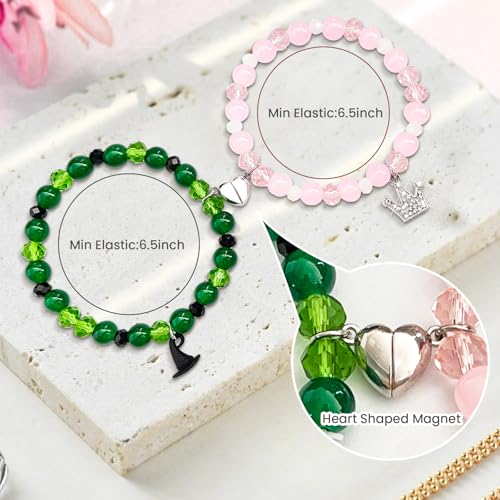 Image of Green and Pink Friendship Matching Bracelets-Crown Witch Hat Matching Bracelets-BFF Couples Accessories, for Fans' Birthdays, and Party Favors for Fans
