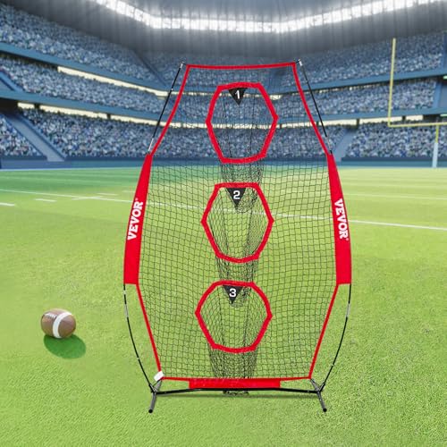 VEVOR Przenośna siatka treningowa do piłki nożnej Rugby Baseball 168 x 77 x 245 cm z 3 kieszeniami na tarcze, przenośna torba do przechowywania i pasków, trening z celem, czerwona
