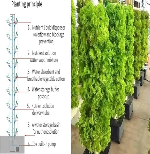 Jardín de torre vertical hidropónico de 45 agujeros, sistema de plantación apilable de 15 pisos con depósito de agua para uso en interiores y exteriores, columna de cultivo hermética que ahorra