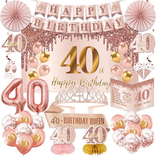 40th Birthday Decorations for Women, Happy 40th Birthday Crown Sash Banner by Kircirx - Used condition - US$18.78