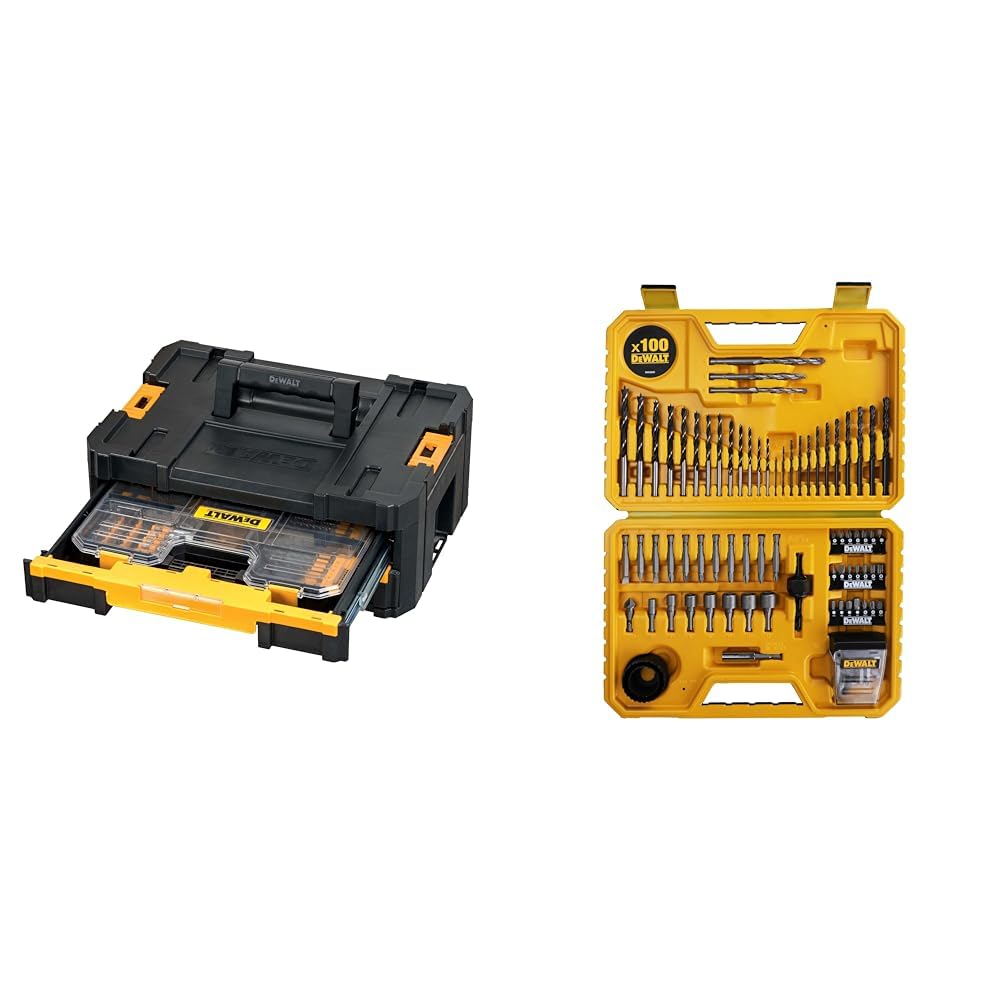 DEWALT Coffret TSTAK avec 100 Accessoires de Perçage et de Vissage - Spécial Béton - Avec Porte-Embout Magnétique & Coffret de 100 Pièces de Perçage et Vissage Haute Performance - DT71563-QZ
