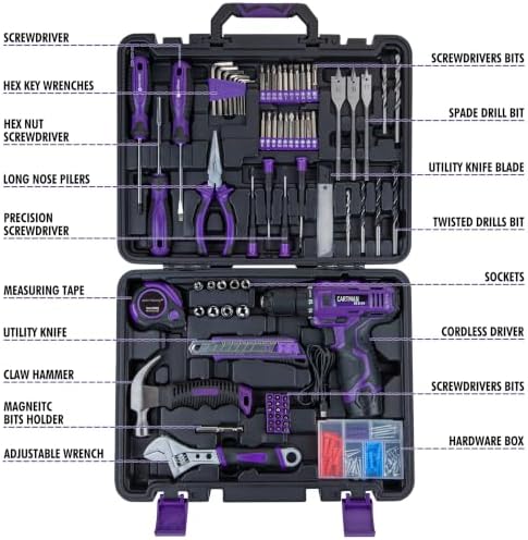 CARTMAN Purple 198-Piece 12V Cordless Drill Tool Combo Set - 1