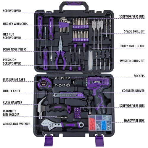 CARTMAN Purple 198-Piece 12V Cordless Drill Tool Combo Set