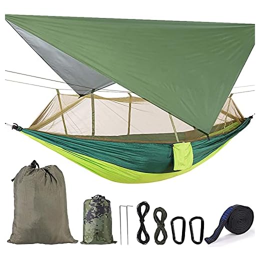 Portátil Hamaca con Mosquitera, Ultraligero Impermeable Nylon Hamacas Colgantes Lona Tienda Tela de picnic, Hamaca Exterior con Correas de los árboles, para camping, senderismo, viaje (Colorblock)
