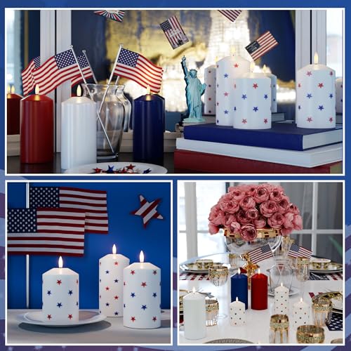 Image of Patriotic Red White and Blue Candles, Real Wax Flameless Pillar Candles with Remote, 4th of July Led Candles, Independence Day Flameless Candles for Patriotic Decor, 3 Pack (D 3 inch x H 6 inch)