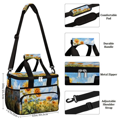 Sunflower Insulated Picnic Backpack Lunch Box for Women Men Picnic Basket Tote Lunch Bag Picnic Bag Portable Lunch Bags for Picnic, Beach, Work, Trip,Office, Camp Sunflower Summer Flower