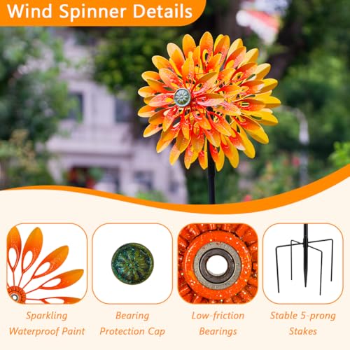 Image of VEWOGARDEN Sunflower Wind Spinner with 6 Blades, Metal Kinetic Wind Spinners Outdoor for Yard, Garden, Lawn Decorations