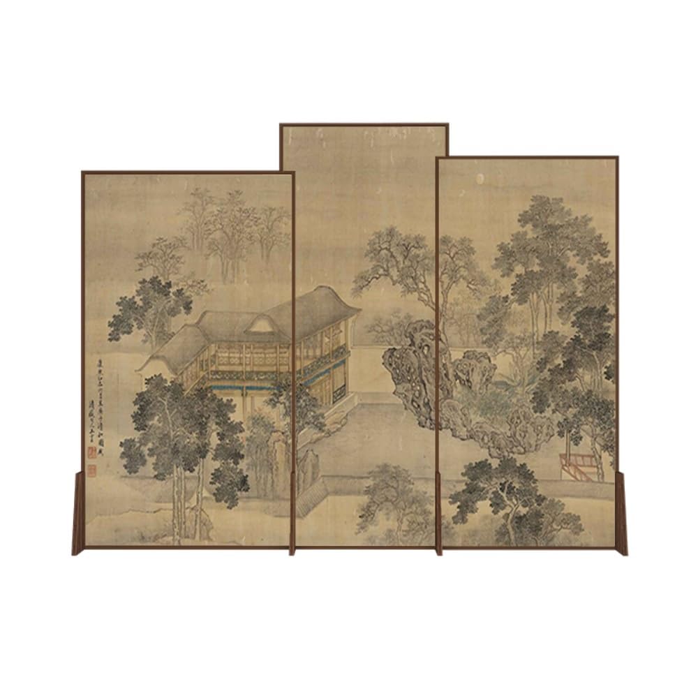 Privacy Screen Retro Chinese Screen Partition Home Living Room Tea Decoration Background Wall Solid Wood Landscape Room Divider