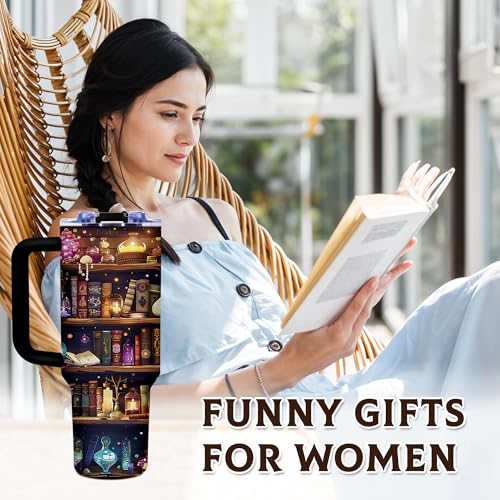 Book Lovers Gifts for Women, 40oz Tumbler with Handle & Straw - Image 4