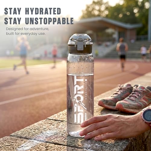 Image of Nayasa Turbine 1000 ml BPA Free Plastic Water Bottle | Leak Proof | Unbreakable | Wide Mouth with Scale | Sports Bottle | Black