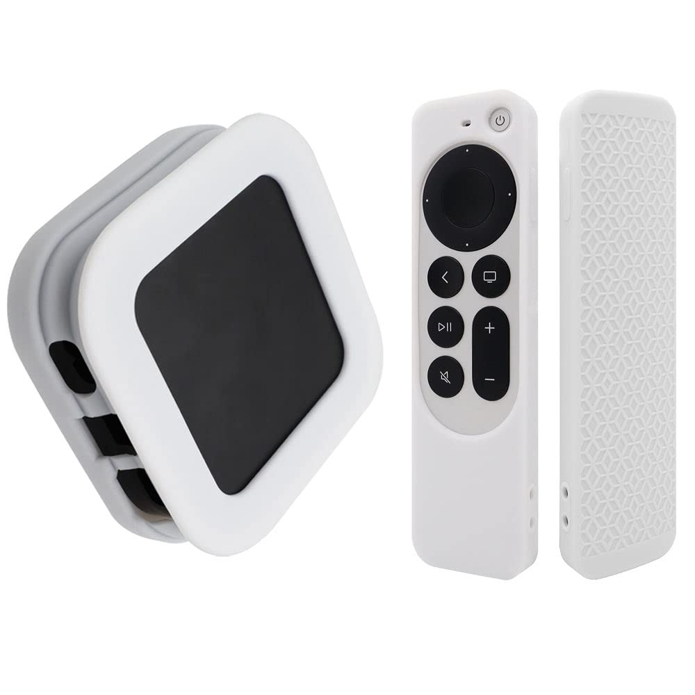 O Ozone Silicone Case for 2022 Apple TV 4K Wi-Fi TV Box Remote Cover, Foldable Soft Silicone Remote Sleeves with TV Box Case Skin, Anti-Slip Shock Proof Protective Cover -White