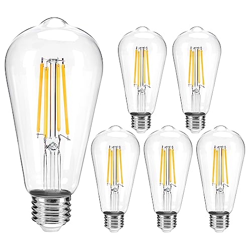 MEGAENERGY E26 LED Bulb Candelabra 75W Equivalent LED Chandelier Light Bulbs, 2700K Warm White, Non-Dimmable, 1050Lumens Vintage LED Edison Bulb, CRI 80+, Clear Glass, Pack of 6