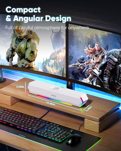 Image of LENRUE G11 Computer Speakers for Desktop, Touch Lights PC Speakers with Surge Clear Sound, USB C /USB Powered, AUX Audio for Computer Desktop PC Laptop Desk (White)