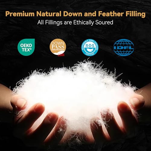 SNOWMAN Premium Down Comforter Queen Size, Luxurious Heavyweight Duvet Insert with Cotton Blended Fabric, 46oz Fill Weight 3D Baffle Box Design Medium Warm Hotel Bedding Comforter (Dark Grey,90"x90")