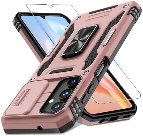 Asuwish Compatible With OPPO A15/A15S Phone Case And Tempered Glass Screen Protector With Ring Stand Kickstand Silicone Magnetic Metal OPPOA15 A15Case Cover Women Men Black