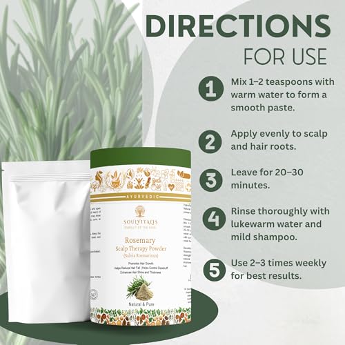 Image of Rosemary Scalp Therapy Powder | Premium Rosemary Leaf Powder for Hair Care | 100% Natural & Pure | Supports Scalp Wellness, Hair Strength, Hair Nourishment & Hair Growth | Natural Herbal Hair Pack for Men & Women | 100g + 100g (Pack of 2)