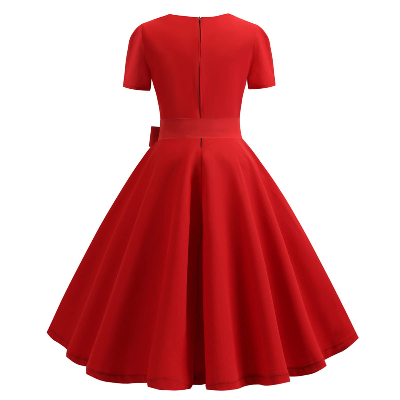 Ball Gown Women's Vintage Plain Party Dress Elegant Evening Dress Short  Sleeve Swing Dress with Square Neck and Sashes A Line Flare Dress with Empire  Waist 90s Retro Cocktail Dress, red :