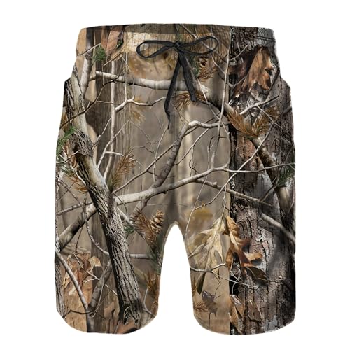Daozundi Mens Swim Trunks with Mesh Lining Camo Tree Brown Camouflage Quick Dry Swimsuit Board Shorts Beach Pants Swimwear Bathing Suits L