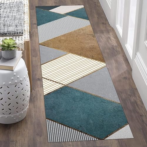 Image of SHREENIDHI Kitchen Floor Mat Set of 2 Rectangular Printed Mats for Sink Stove and Counter Area Placement with Kitchen Theme Geometric and Floral Design Options (Geometric Pattern 1)