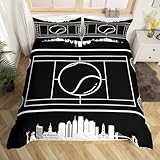 Homewish Tennis Thema Tröster Bezug 220x240 für Kinder Jungen Bettwäsche,Ballspiel Bettwäsche Set Tennis Sport Bettbezug Schwarz Weiß Tennisplatz Bettbezug 2 Kissenbezüge Reißverschluss