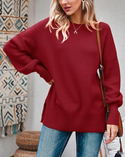 Image of Imily Bela Womens Oversized Tunic Sweaters Fall Slouchy Long Sleeve Ribbed Knit Side Slit Pullover Jumper
