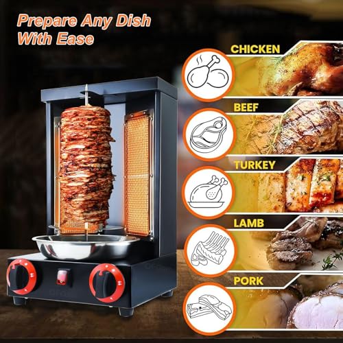 Shawarma-Grill-DöNer-Kebab-Maschine – FüR HäHnchenbraten, Truthahnbraten, Tacos – Elektrische Vertikale DrehspießMaschine, DöNer-Gyro-Grill, 360° Automatische Drehung, Edelstahl,220V-Black – Bild 5
