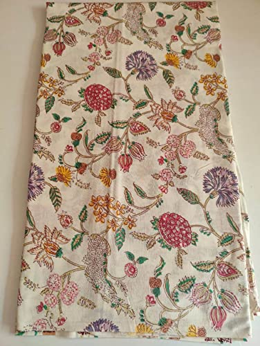 Image of Floral Printed Cotton Fabric Cloth Hand Block Print Fabric Women Material Running Jaipuri Hand Block Printed Women Dress Material Kurtis Natural 44 inch Inches Width 2.5 Meter (Pattern 14)