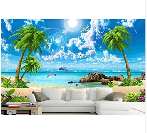 Ayzr Hd Beautiful Wallpaper Sea Coconut Beach Landscape 3D Wallpapers for Living Room Sofa Tv Backdrop,200Cmx100Cm