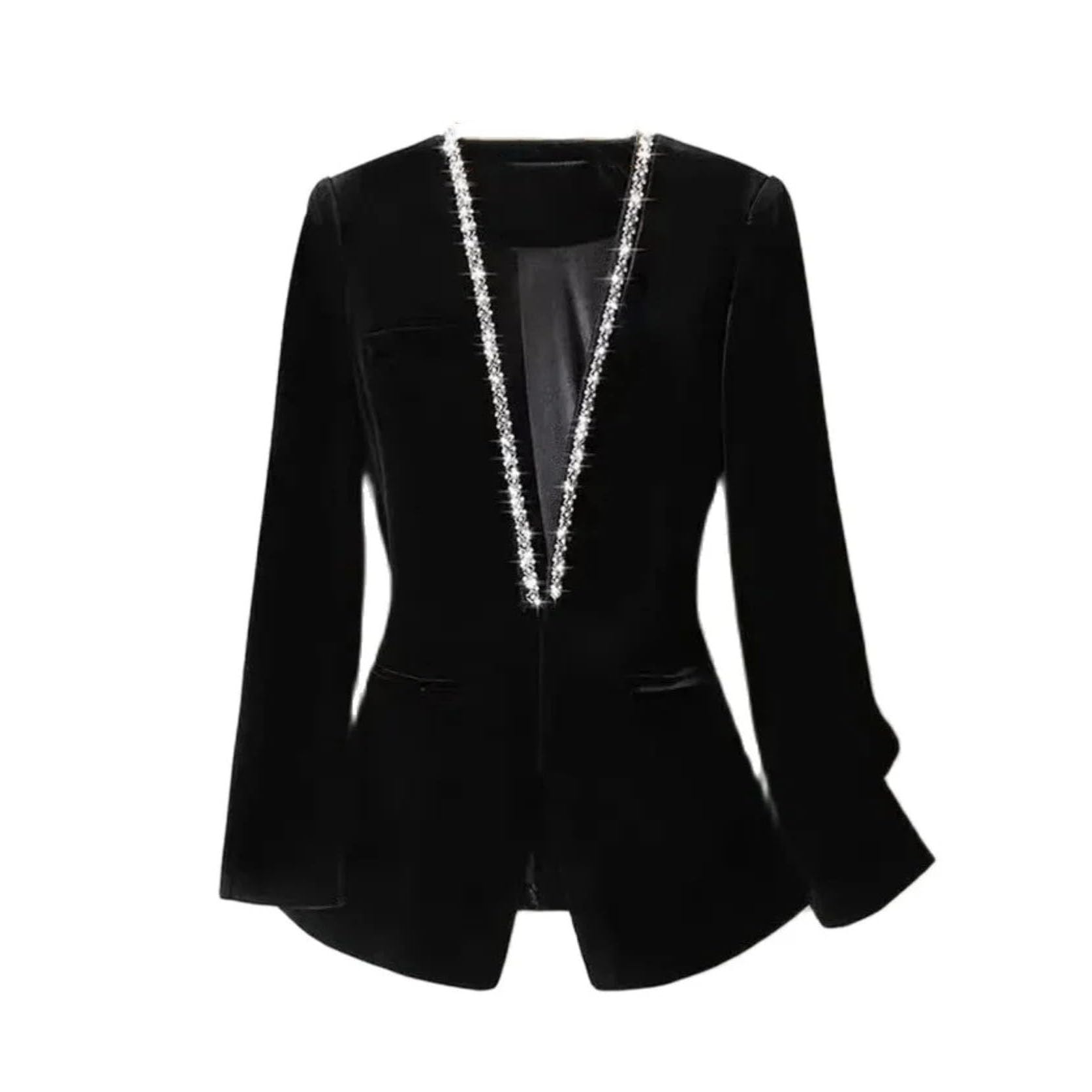Gold Velvet Beaded Women Blazer Autumn Long Sleeve Office Work Blazers Jackets Coat Female Tops