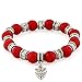 Produktbild Morella® Damen Armband Steinperlen mit Anhänger Eule und Zirkoniasteinen elastisch rot