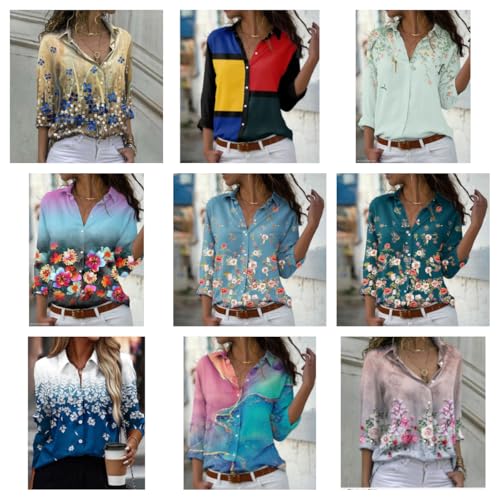 Long Sleeve Button Down Dress Shirts for Women Printed Casual Cute Dressy Fashion Work Blouses Trendy Tops3