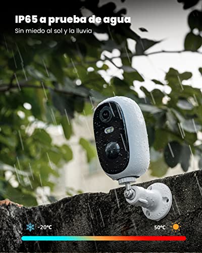 ieGeek 2K Camara Vigilancia WiFi Exterior/Interior sin Cables, Batería Recargable de 10000 mAh, Cámara IP de Seguridad con Impermeable, Detección de Movimiento PIR, Visión Nocturna, Audio de 2 Vias
