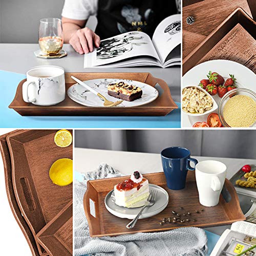 Set Of 3 Large Serving Trays W/Handles Nesting Breakfast Serving Trays Afternoon Tea Tray Decorative Rectangular Display Tray Set Nested Food Tray Butler Serving Tray For Kitchen Party Dinner Snack #TOP4