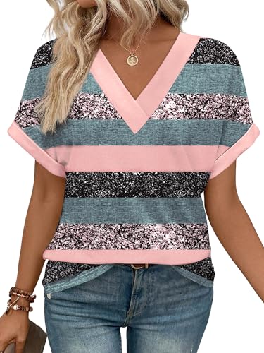 Image of WIHOLL Womens Summer Tops Short Dolman Sleeve Shirts 2026 Fashion V Neck Outfits Clothes