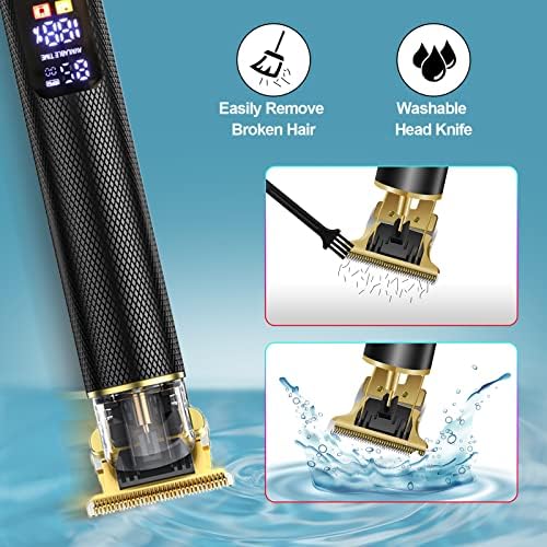 Hair Clippers Men, Beard Trimmer Men Rechargeable Professional Hair Trimmer Cordless with 3 Adjustable Speeds Outliner R-Blade Beard Clippers, Zero Gapped, 6 Guide Combs, LCD Screen,Tangle Free Cover